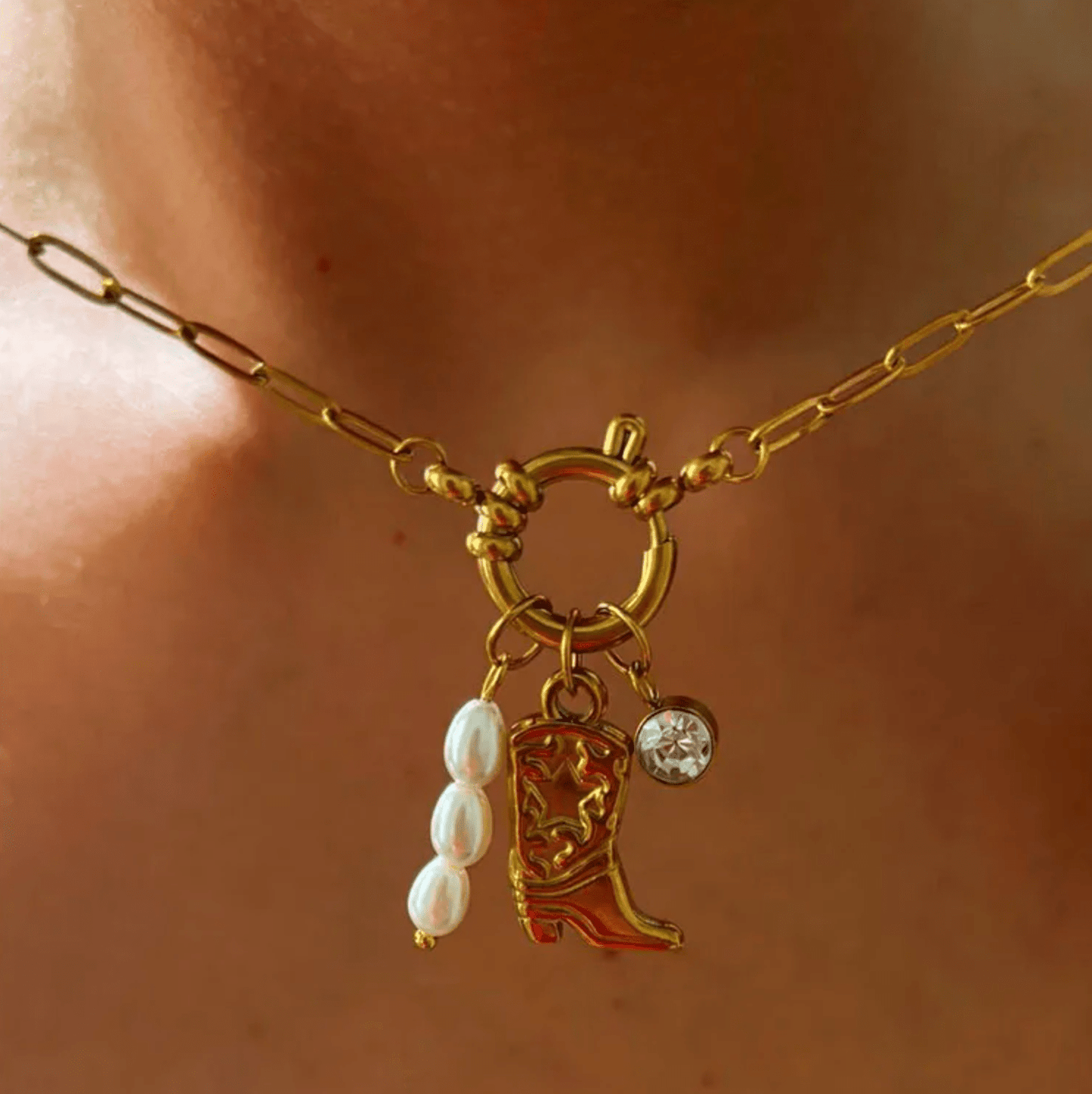 Gold Boot Pearl Charm Necklace - Necklaces - 18k Gold Plated Waterproof Jewellery - Collection 9