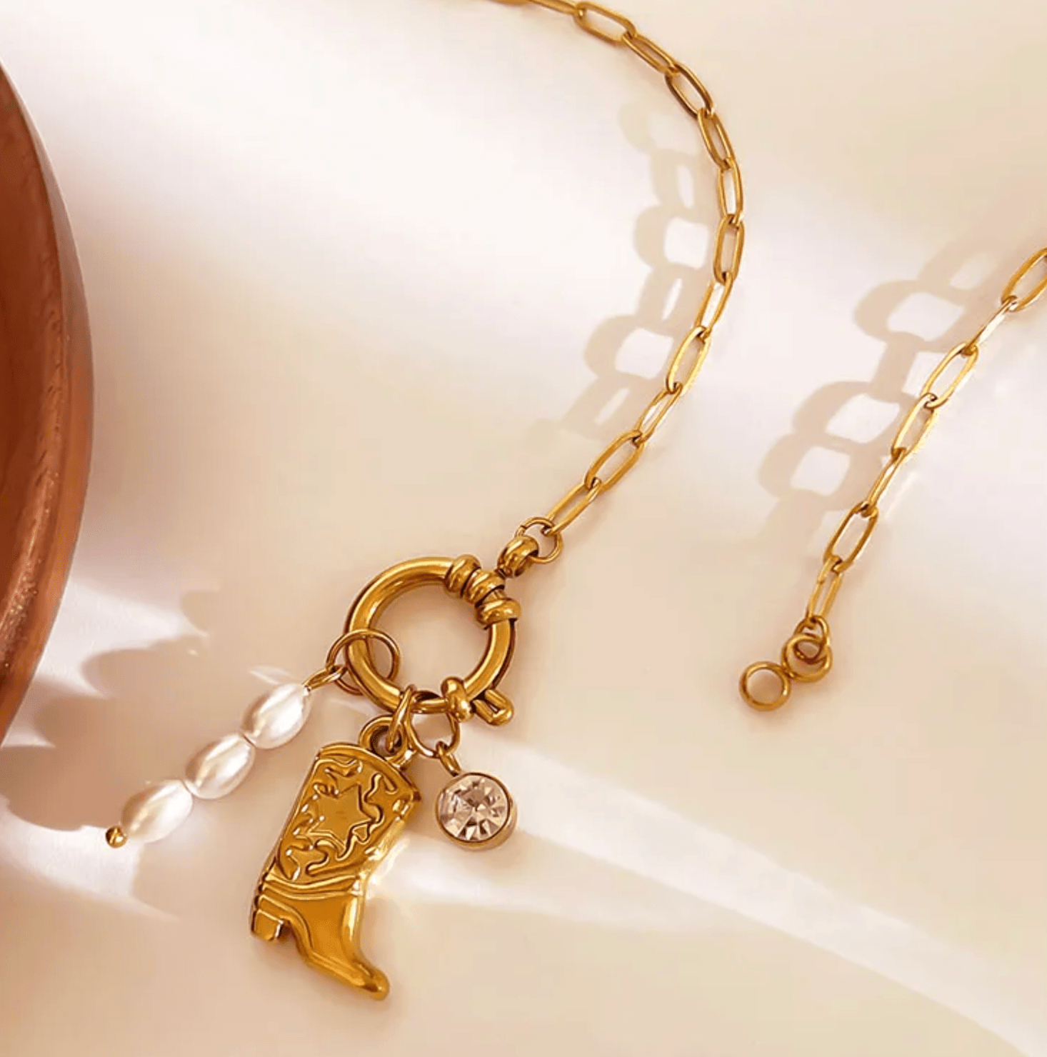 Gold Boot Pearl Charm Necklace - Necklaces - 18k Gold Plated Waterproof Jewellery - Collection 9