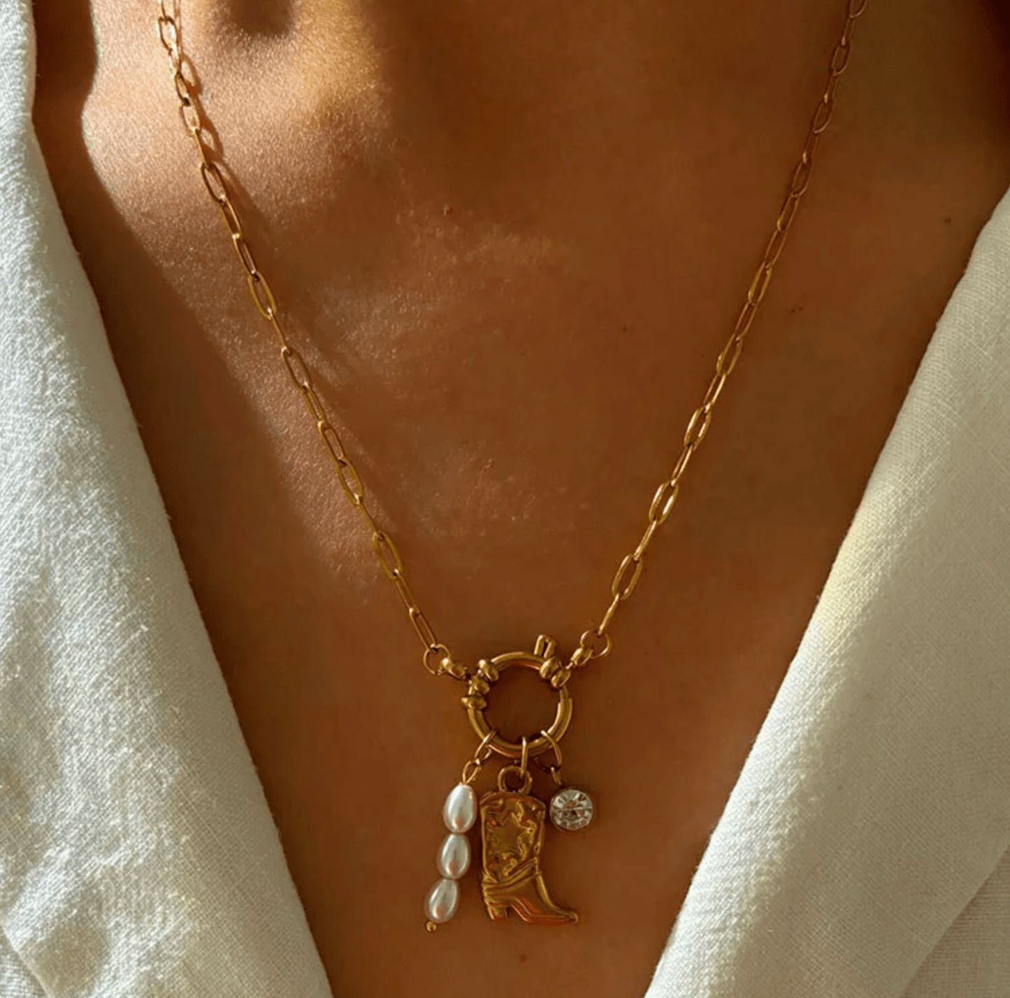 Gold Boot Pearl Charm Necklace - Necklaces - 18k Gold Plated Waterproof Jewellery - Collection 9