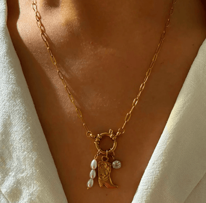Gold Boot Pearl Charm Necklace - Necklaces - 18k Gold Plated Waterproof Jewellery - Collection 9