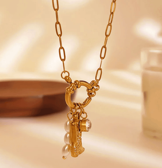 Gold Boot Pearl Charm Necklace - Necklaces - 18k Gold Plated Waterproof Jewellery - Collection 9