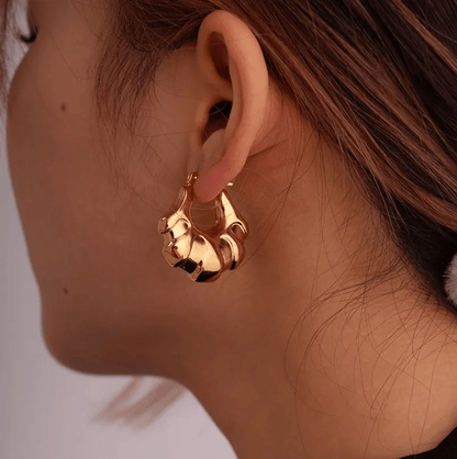 Gold Big Bubble Dome Hoop Earrings - - 18k Gold Plated Waterproof Jewellery - Collection 9