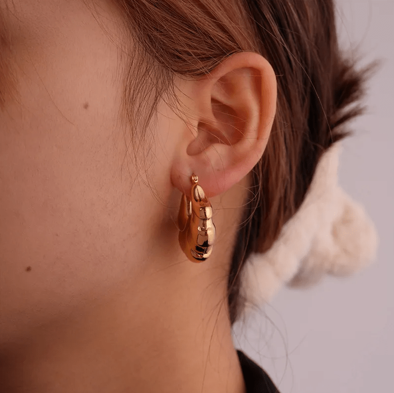 Gold Big Bubble Dome Hoop Earrings - - 18k Gold Plated Waterproof Jewellery - Collection 9
