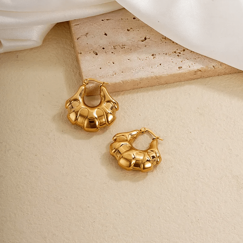 Gold Big Bubble Dome Hoop Earrings - - 18k Gold Plated Waterproof Jewellery - Collection 9