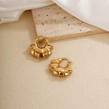 Gold Big Bubble Dome Hoop Earrings - - 18k Gold Plated Waterproof Jewellery - Collection 9