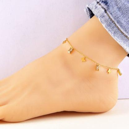 Gold Butterfly & Baguette Rhinestone Charm Anklet - Anklet - 18k Gold Plated Waterproof Jewellery - Collection 9
