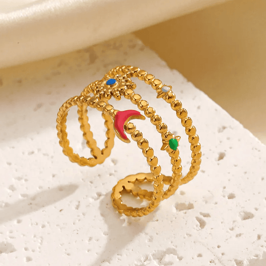 Gold Celestial Multi-Band Adjustable Ring - Jewelry - 18k Gold Plated Waterproof Jewellery - Collection 9