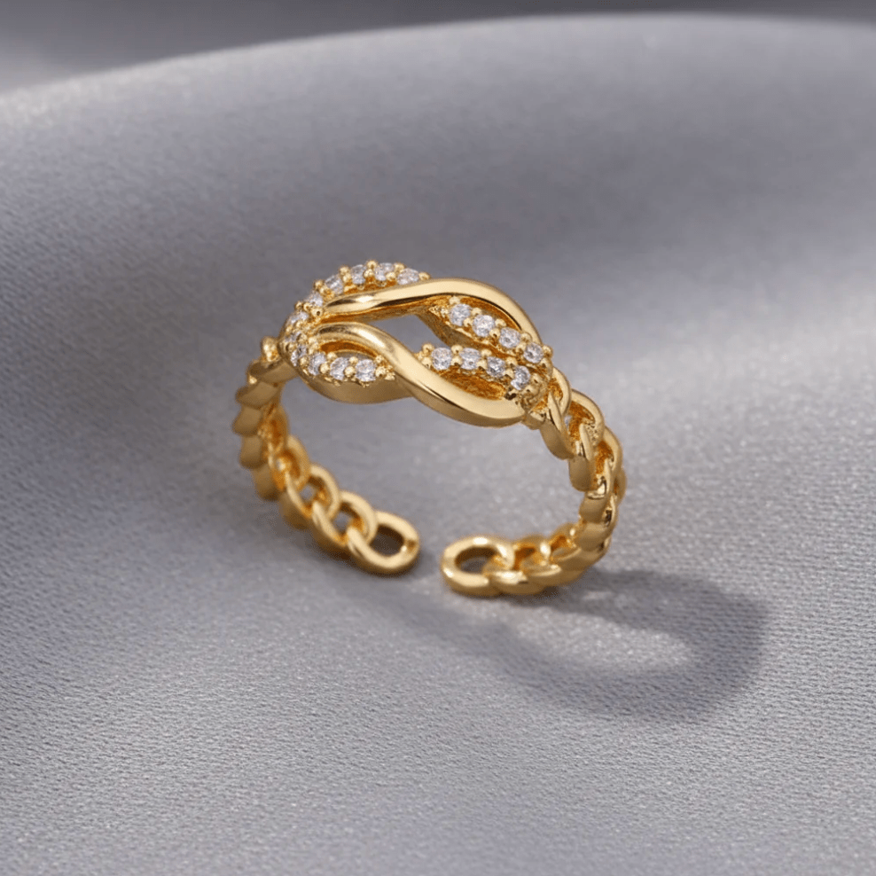 Gold Chain Crystal Ring - Rings - 18k Gold Plated Waterproof Jewellery - Collection 9