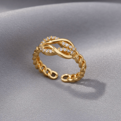 Gold Chain Crystal Ring - Rings - 18k Gold Plated Waterproof Jewellery - Collection 9