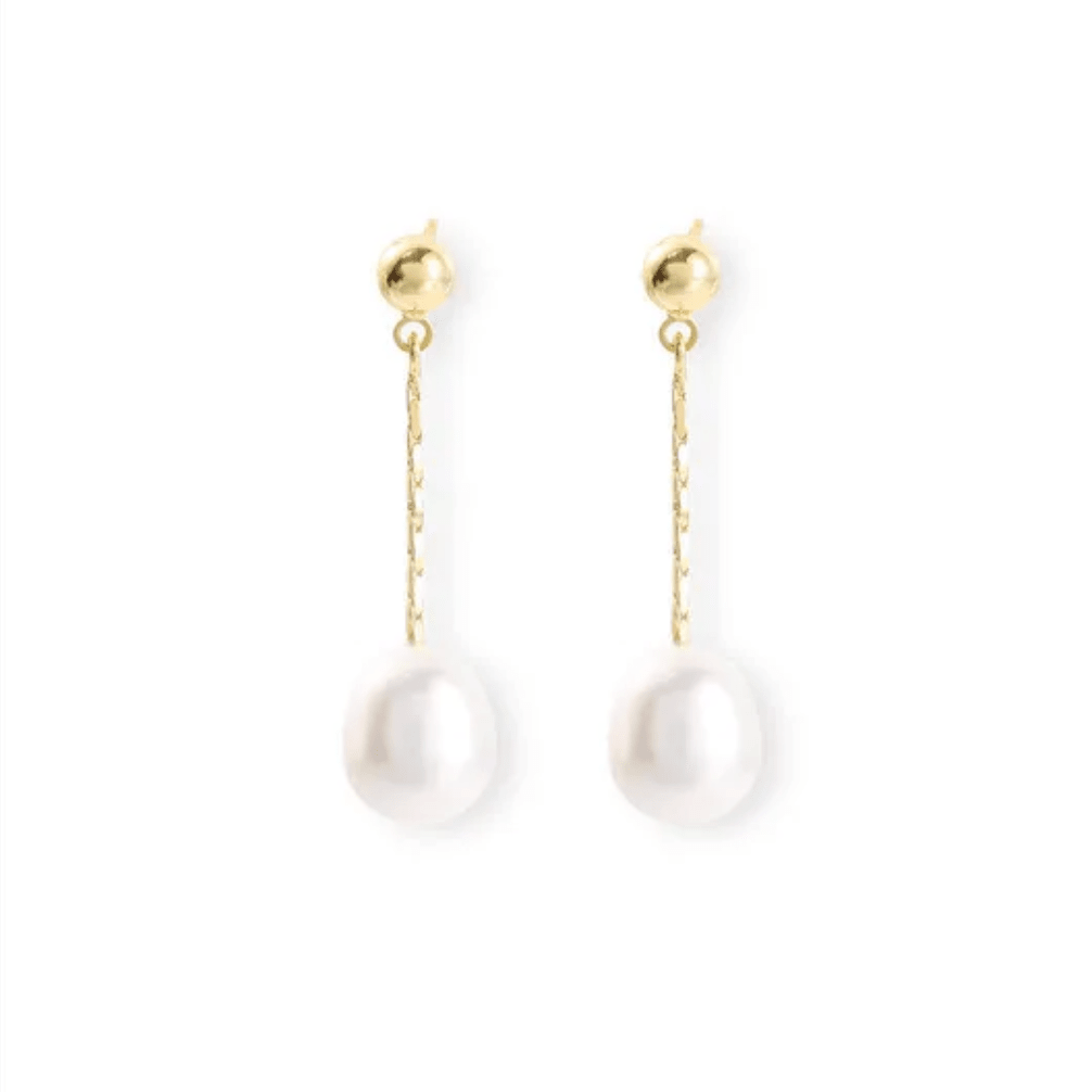 Gold Chain Freshwater Pearl Drop Earrings - - 18k Gold Plated Waterproof Jewellery - Collection 9