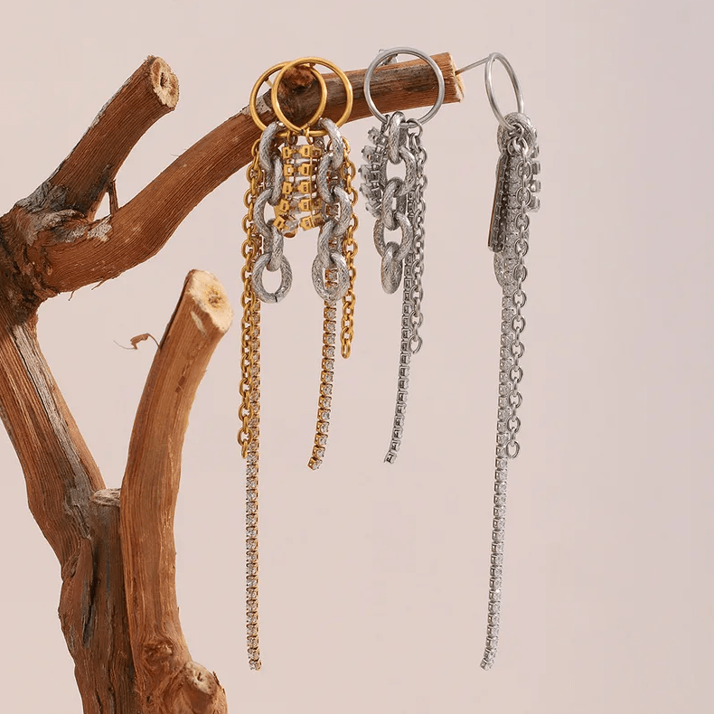 Gold Chain Tassel Hoop Earrings - Jewelry - 18k Gold Plated Waterproof Jewellery - Collection 9