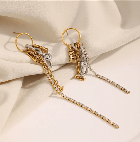 Gold Chain Tassel Hoop Earrings - Jewelry - 18k Gold Plated Waterproof Jewellery - Collection 9