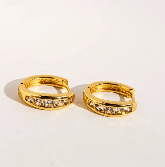 Gold Channel Set Crystal Huggie Earrings - - 18k Gold Plated Waterproof Jewellery - Collection 9