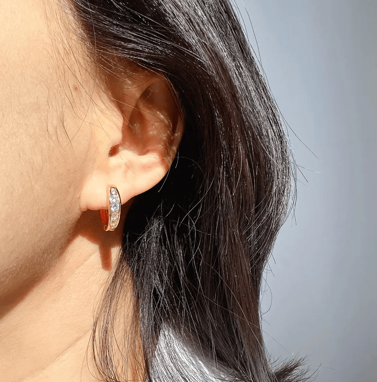 Gold Channel Set Crystal Huggie Earrings - - 18k Gold Plated Waterproof Jewellery - Collection 9