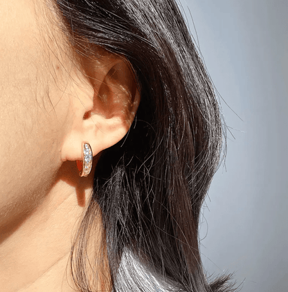 Gold Channel Set Crystal Huggie Earrings - - 18k Gold Plated Waterproof Jewellery - Collection 9