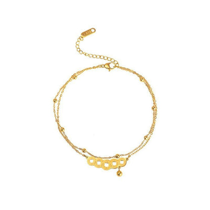 Gold Chinese Coin Bell Drop Double Layer Anklet - Anklets - 18k Gold Plated Waterproof Jewellery - Collection 9