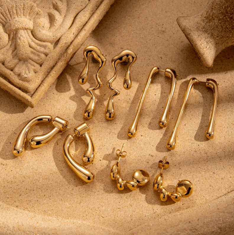 Gold Chunky Chain Drop Stud Earrings - Earrings - 18k Gold Plated Waterproof Jewellery - Collection 9
