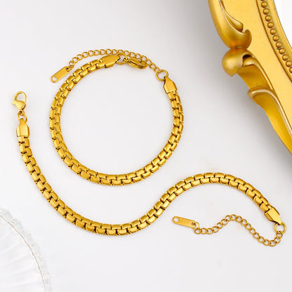 Gold Chunky Wide Box Chain Bracelet - Bracelets - 18k Gold Plated Waterproof Jewellery - Collection 9