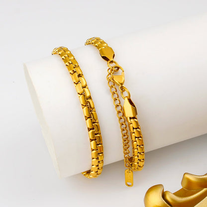 Gold Chunky Wide Box Chain Bracelet - Bracelets - 18k Gold Plated Waterproof Jewellery - Collection 9