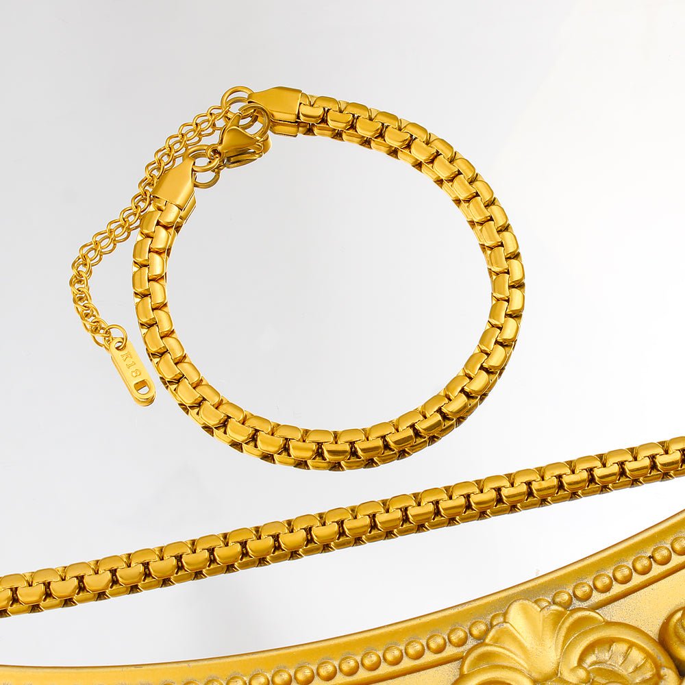 Gold Chunky Wide Box Chain Bracelet - Bracelets - 18k Gold Plated Waterproof Jewellery - Collection 9