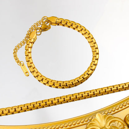 Gold Chunky Wide Box Chain Bracelet - Bracelets - 18k Gold Plated Waterproof Jewellery - Collection 9