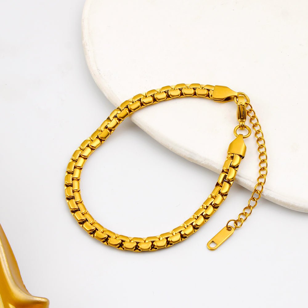 Gold Chunky Wide Box Chain Bracelet - Bracelets - 18k Gold Plated Waterproof Jewellery - Collection 9