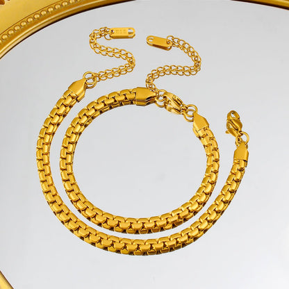 Gold Chunky Wide Box Chain Bracelet - Bracelets - 18k Gold Plated Waterproof Jewellery - Collection 9