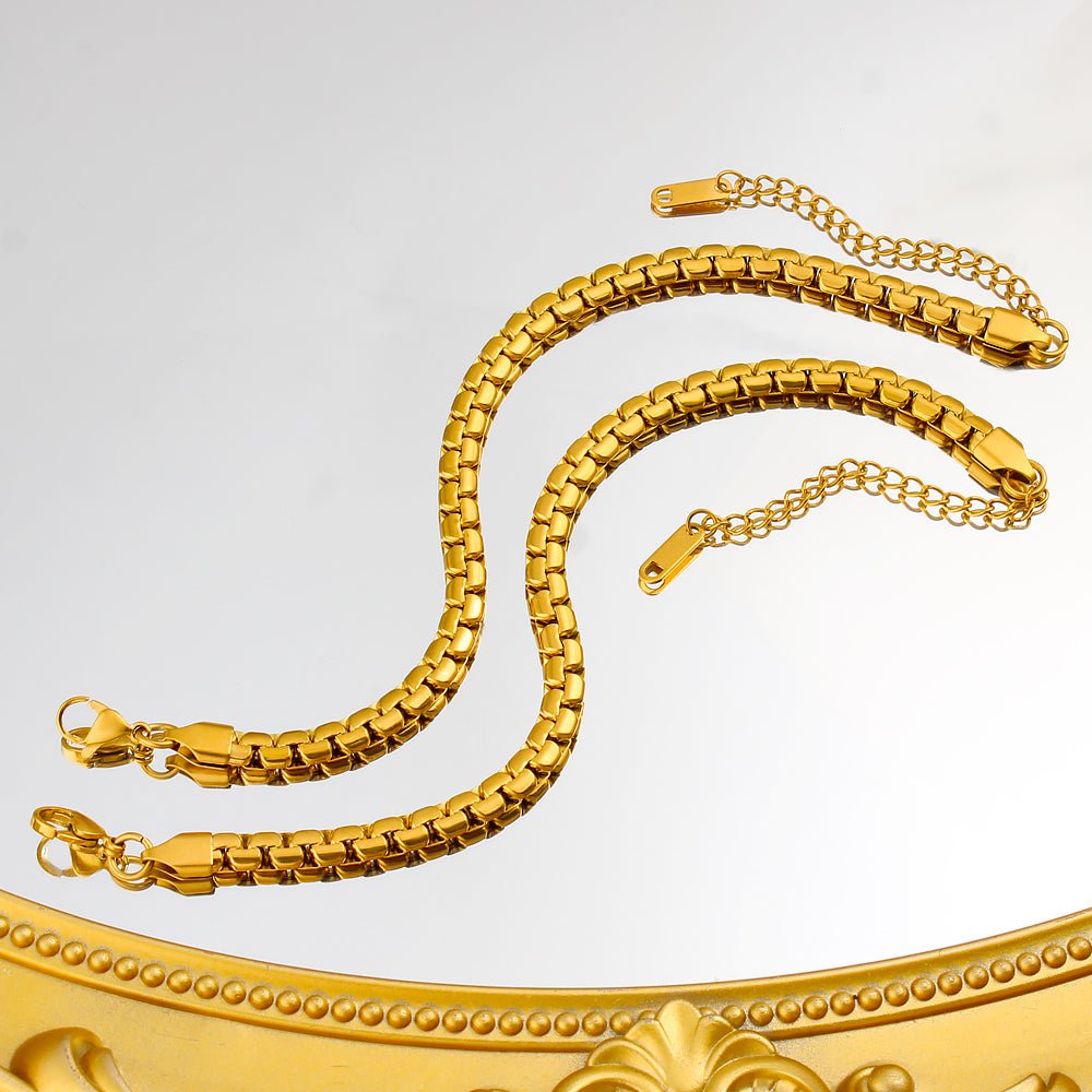 Gold Chunky Wide Box Chain Bracelet - Bracelets - 18k Gold Plated Waterproof Jewellery - Collection 9