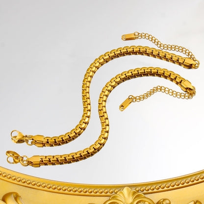 Gold Chunky Wide Box Chain Bracelet - Bracelets - 18k Gold Plated Waterproof Jewellery - Collection 9