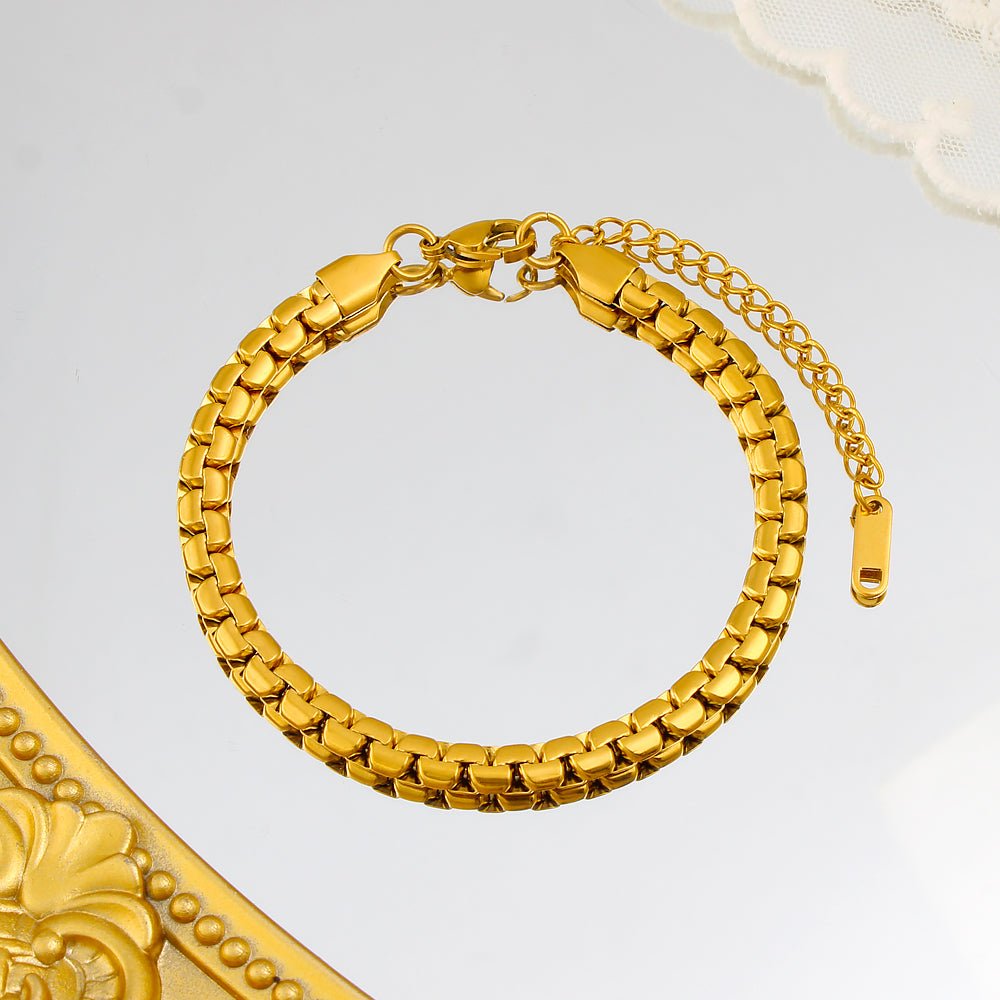 Gold Chunky Wide Box Chain Bracelet - Bracelets - 18k Gold Plated Waterproof Jewellery - Collection 9