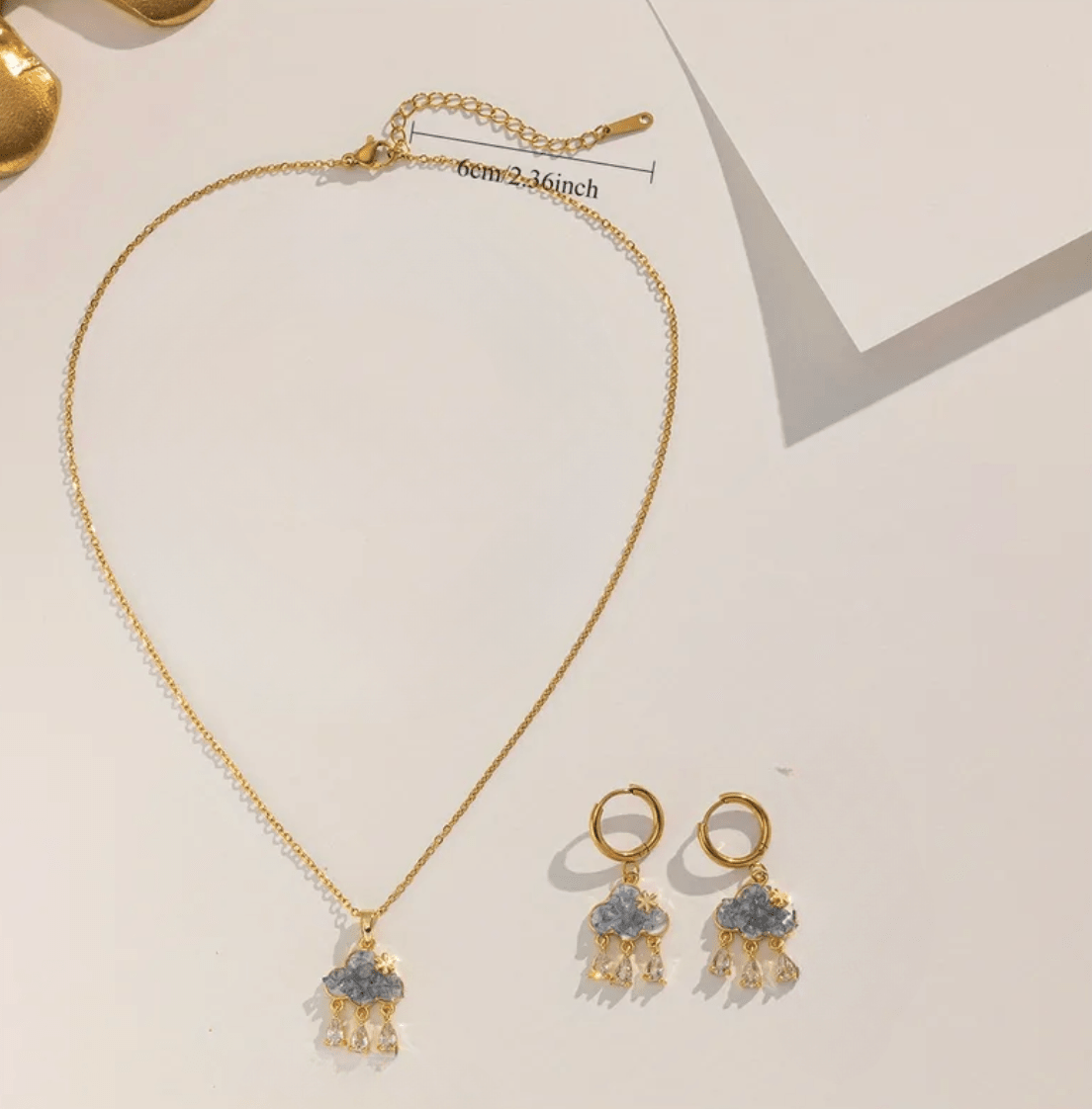 Gold Cloud Raindrop Jewellery Set - Jewellery Set - 18k Gold Plated Waterproof Jewellery - Collection 9