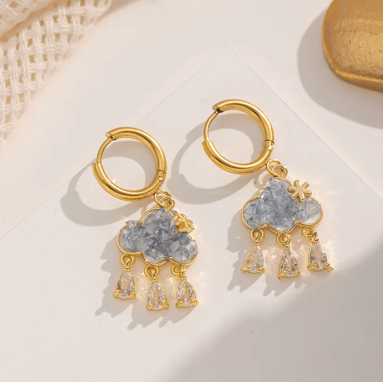 Gold Cloud Raindrop Jewellery Set - Jewellery Set - 18k Gold Plated Waterproof Jewellery - Collection 9