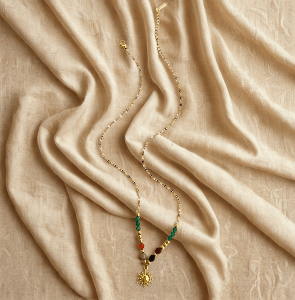 Gold Colorful Bead Sun Pendant Single Necklace - Jewelry - 18k Gold Plated Waterproof Jewellery - Collection 9