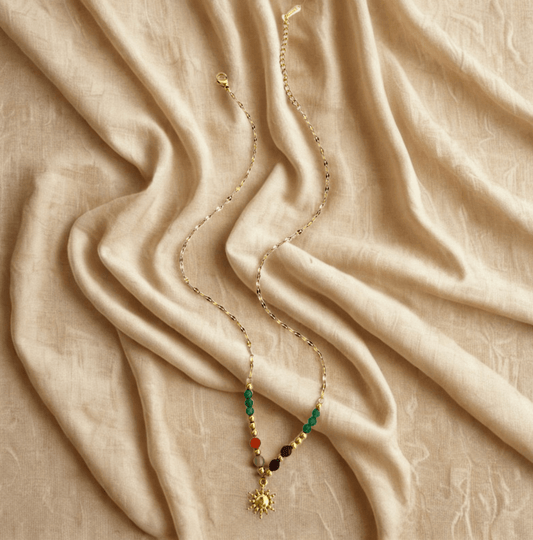 Gold Colorful Bead Sun Pendant Single Necklace - Jewelry - 18k Gold Plated Waterproof Jewellery - Collection 9