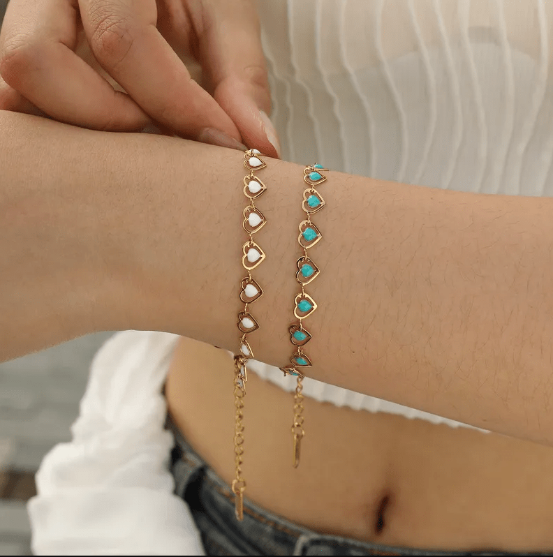 Gold Colorful Flower Heart Charm Bracelet - Jewelry - 18k Gold Plated Waterproof Jewellery - Collection 9