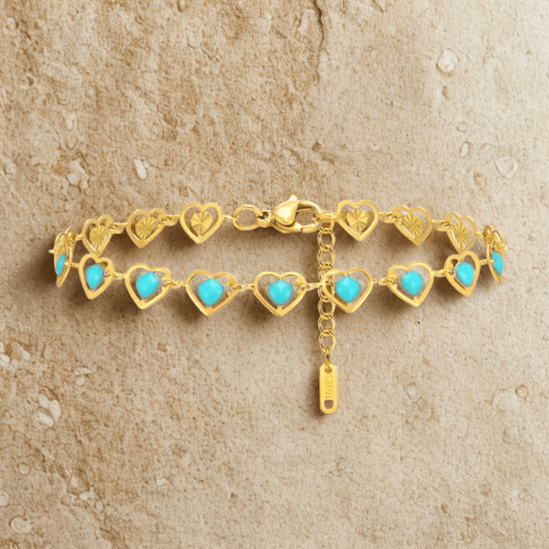 Gold Colorful Flower Heart Charm Bracelet - Jewelry - 18k Gold Plated Waterproof Jewellery - Collection 9
