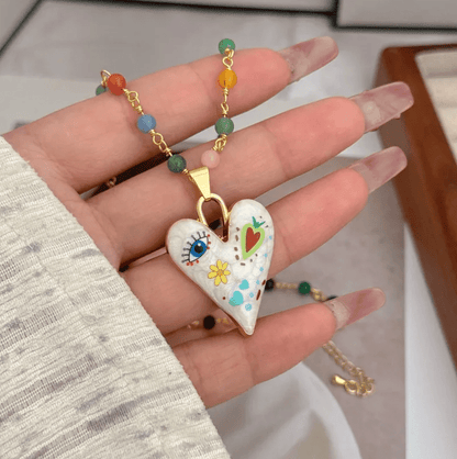 Gold Colorful Heart Pendant Necklace - Necklace - 18k Gold Plated Waterproof Jewellery - Collection 9