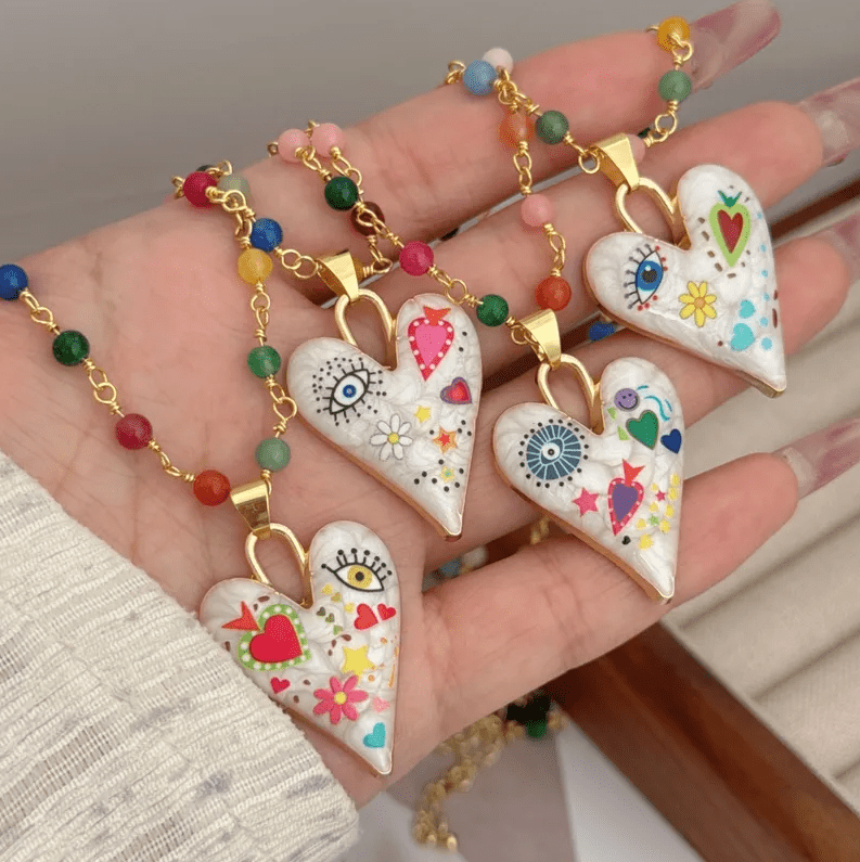 Gold Colorful Heart Pendant Necklace - Necklace - 18k Gold Plated Waterproof Jewellery - Collection 9