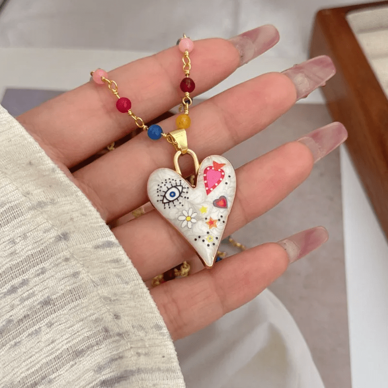 Gold Colorful Heart Pendant Necklace - Necklace - 18k Gold Plated Waterproof Jewellery - Collection 9