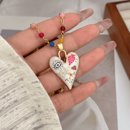 Gold Colorful Heart Pendant Necklace - Necklace - 18k Gold Plated Waterproof Jewellery - Collection 9