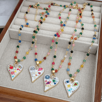 Gold Colorful Heart Pendant Necklace - Necklace - 18k Gold Plated Waterproof Jewellery - Collection 9