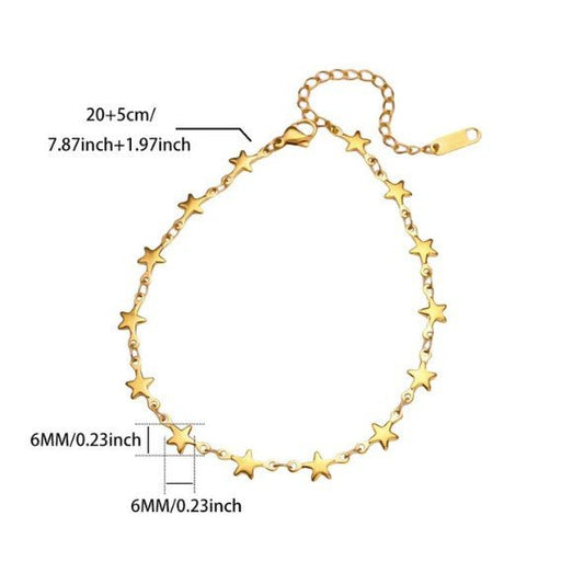 Gold Continuous Star Link Chain Anklet - Anklets - 18k Gold Plated Waterproof Jewellery - Collection 9