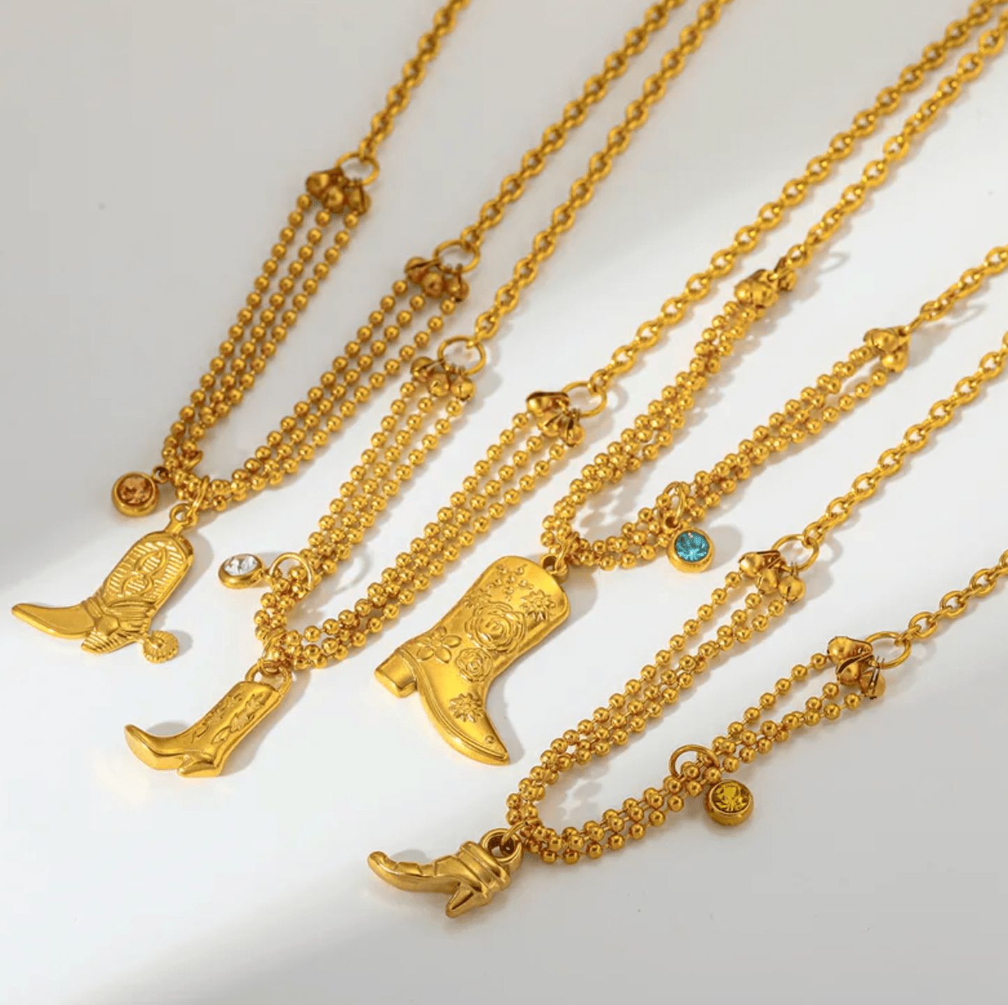Gold Cowboy Boot Charm Layered Necklace - Necklaces - 18k Gold Plated Waterproof Jewellery - Collection 9