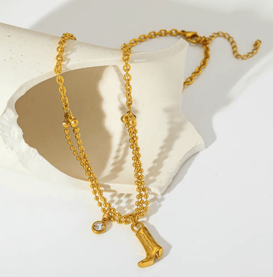 Gold Cowboy Boot Charm Layered Necklace - Necklaces - 18k Gold Plated Waterproof Jewellery - Collection 9