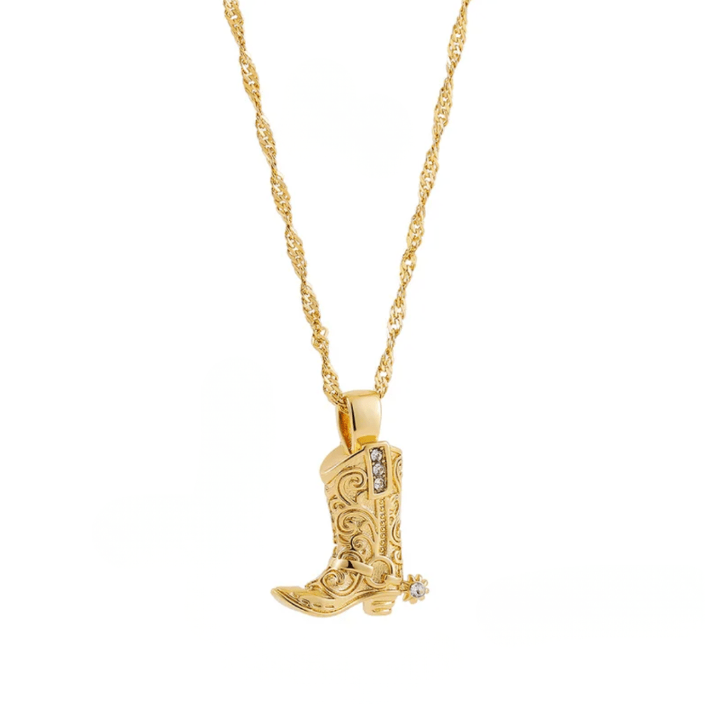 Gold Cowboy Boot Pendant Necklace - - 18k Gold Plated Waterproof Jewellery - Collection 9