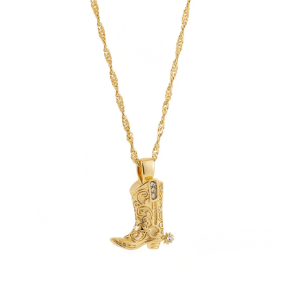 Gold Cowboy Boot Pendant Necklace - - 18k Gold Plated Waterproof Jewellery - Collection 9