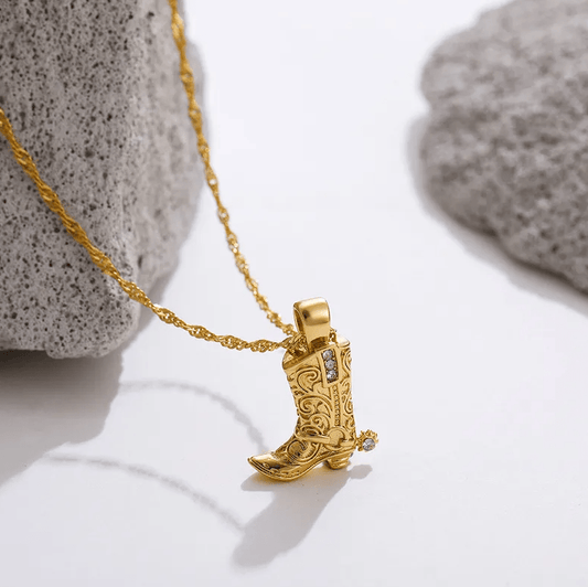 Gold Cowboy Boot Pendant Necklace - - 18k Gold Plated Waterproof Jewellery - Collection 9