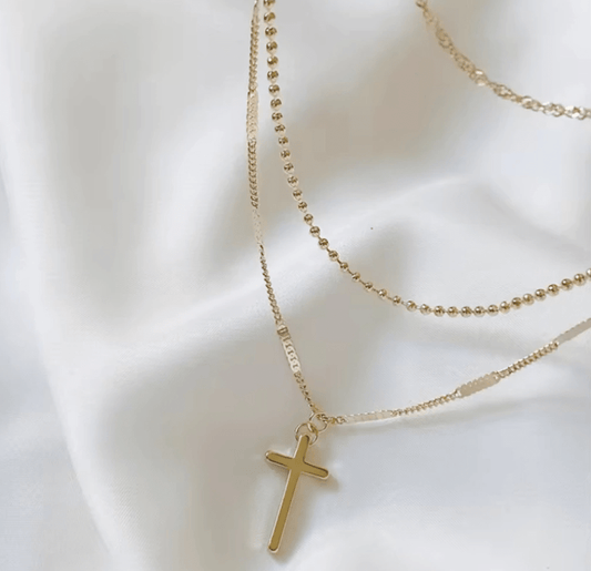 Gold Cross Multi-Chain Layered Necklace - Jewelry - 18k Gold Plated Waterproof Jewellery - Collection 9