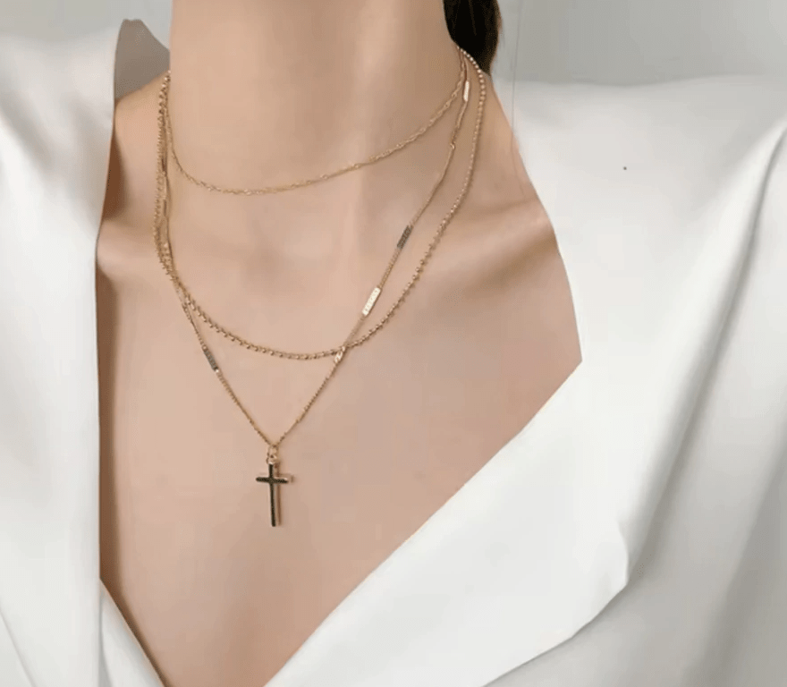 Gold Cross Multi-Chain Layered Necklace - Jewelry - 18k Gold Plated Waterproof Jewellery - Collection 9