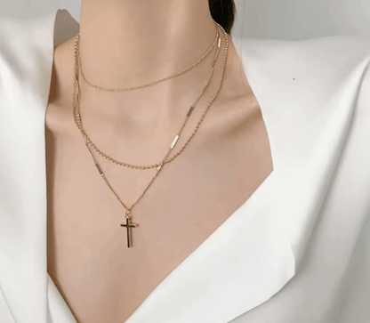 Gold Cross Multi-Chain Layered Necklace - Jewelry - 18k Gold Plated Waterproof Jewellery - Collection 9